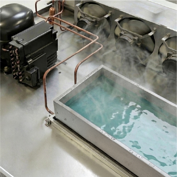 Evaporative condensate collection tray designed for effortless cleaning