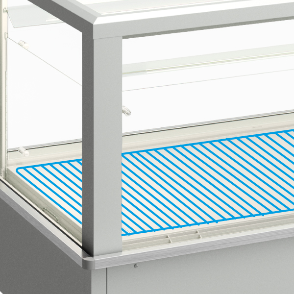 Perforated metallic wire display grids for stock elevation and organisation