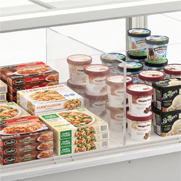 Transparent acrylic internal dividers for merchandise segmentation