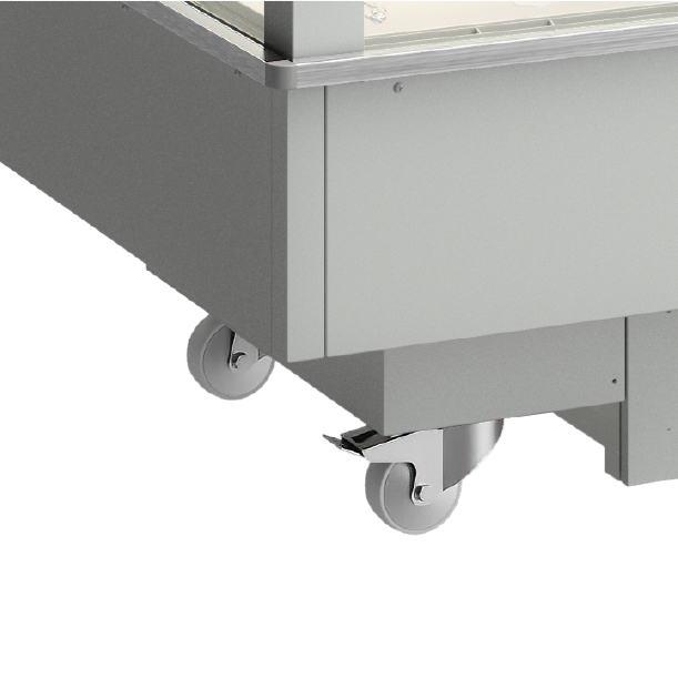 Heavy-duty castor wheel fitted directly onto the lower chassis of the island