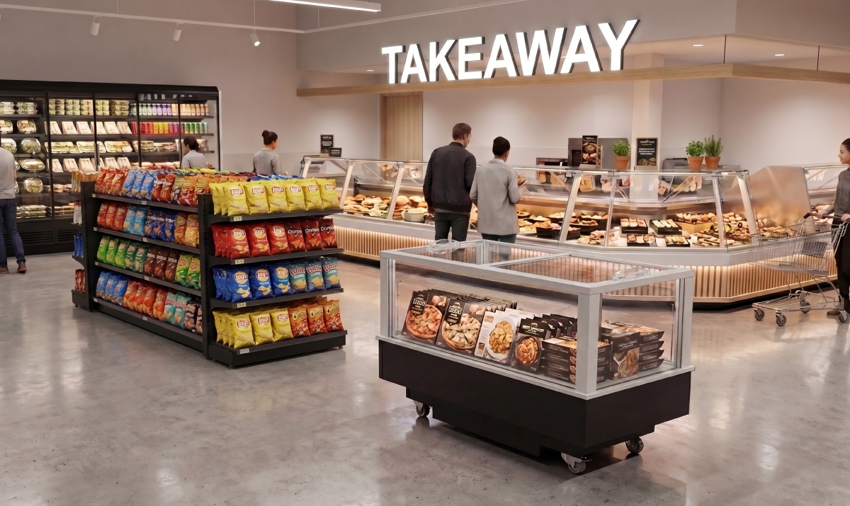 FUTURO 2 island integrated into a ready-to-eat meal and takeaway section