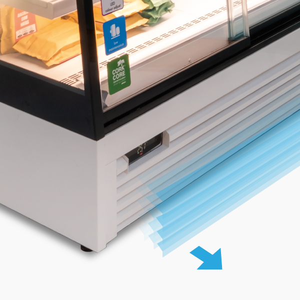 Acesso frontal ao grupo compressor em expositores alimentares