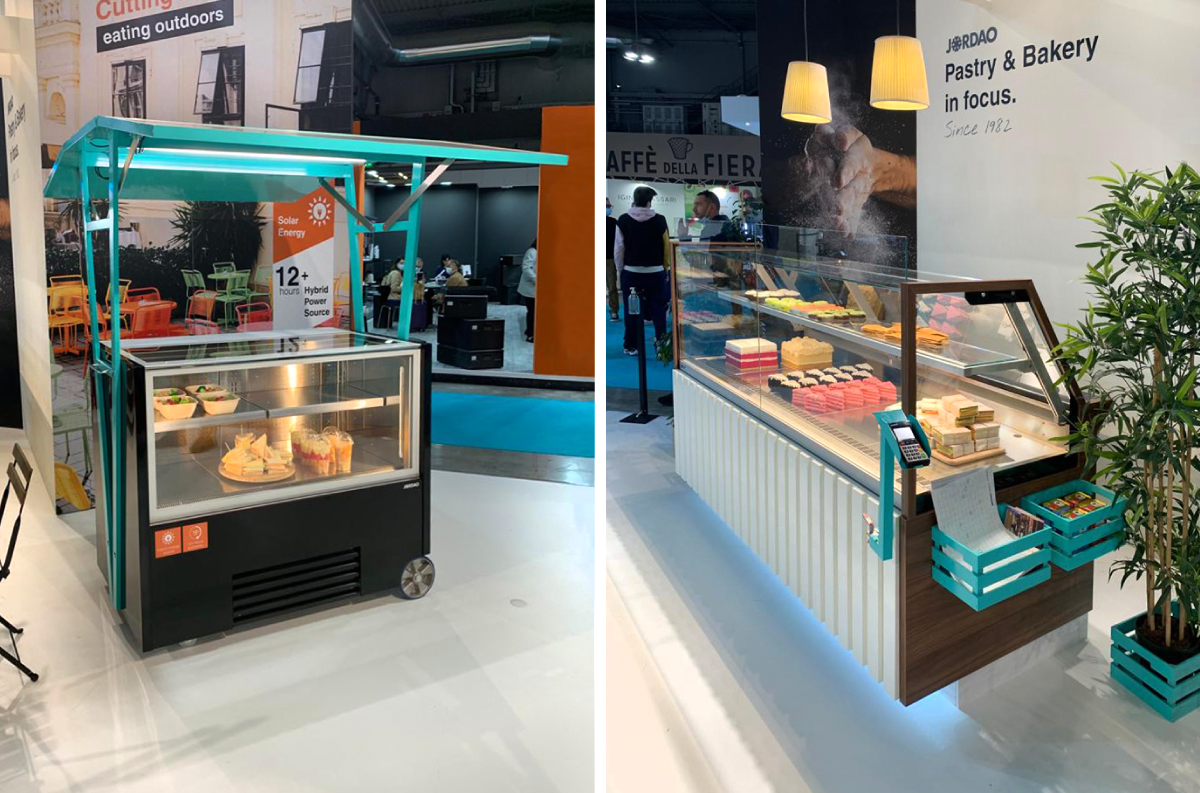 Vitrina refrigerada para esplanadas e modelo IRIS no stand da JORDÃO  na HOST 2021 | IRIS and OUTDOOR EATING display cases at HOST 2021 JORDAO stand